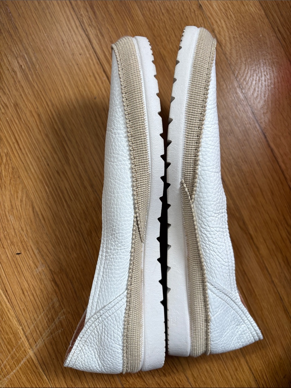 White Pebbled Leather Slip-On Flats with Neutral Trim by Verbenas - Picture 6 of 8
